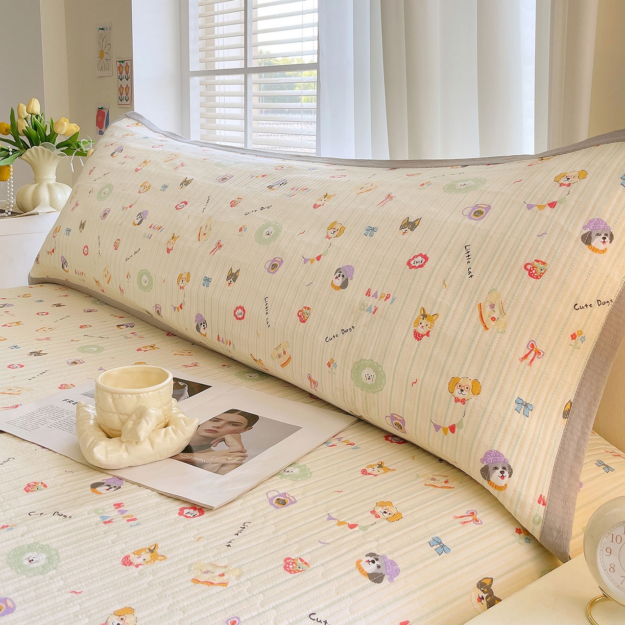 91家纺网 家纺一手货源 找家纺 雨彤家纺 2025新款A类双层纱夹棉双人枕巾 童趣涂鸦