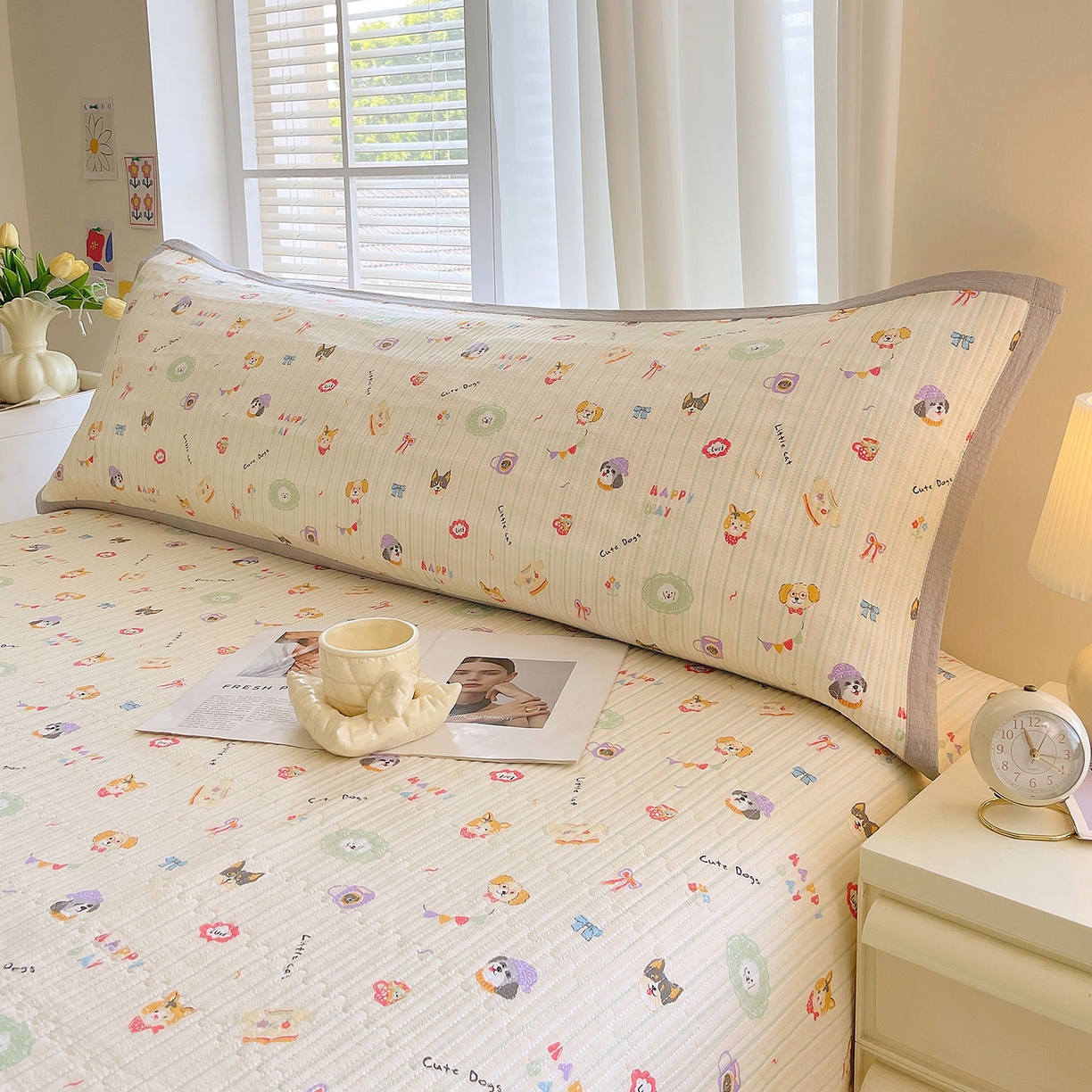 91家纺网 家纺一手货源 找家纺 雨彤家纺 2025新款A类双层纱夹棉双人枕巾 童趣涂鸦