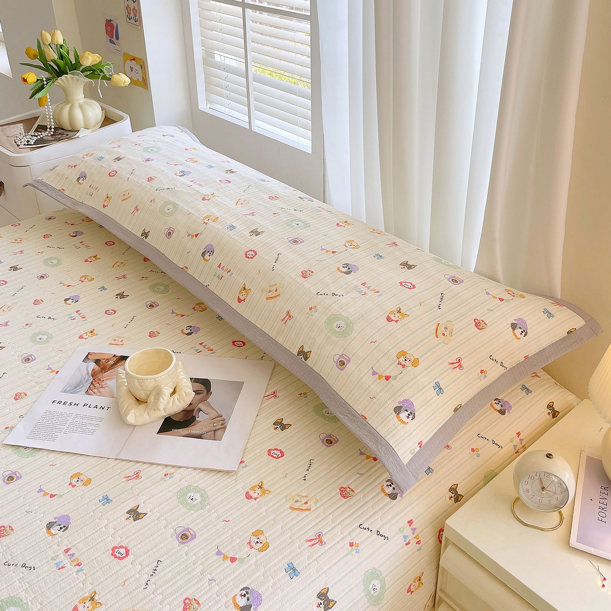 91家纺网 家纺一手货源 找家纺 雨彤家纺 2025新款A类双层纱夹棉双人枕巾 童趣涂鸦