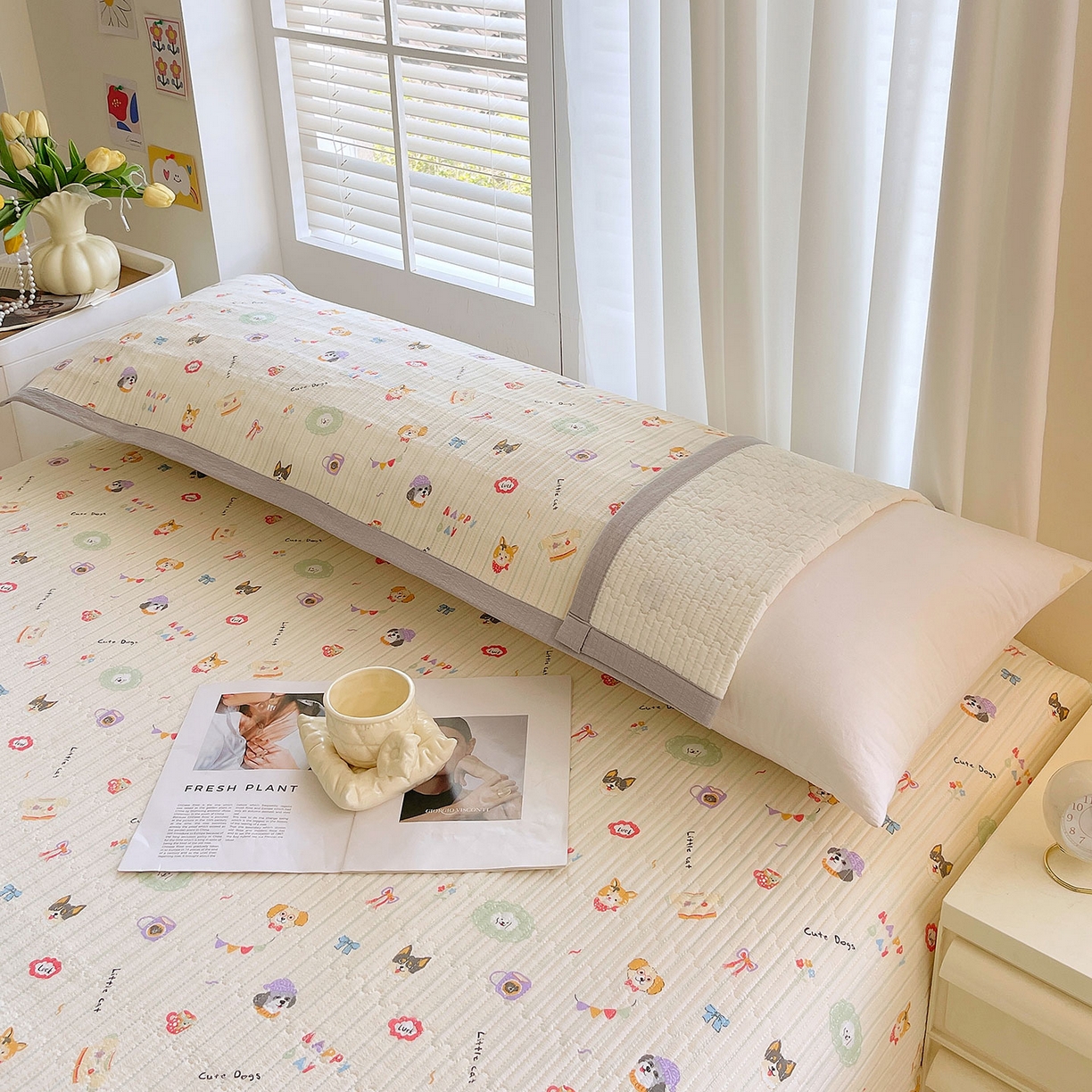 91家纺网 家纺一手货源 找家纺 雨彤家纺 2025新款A类双层纱夹棉双人枕巾 童趣涂鸦