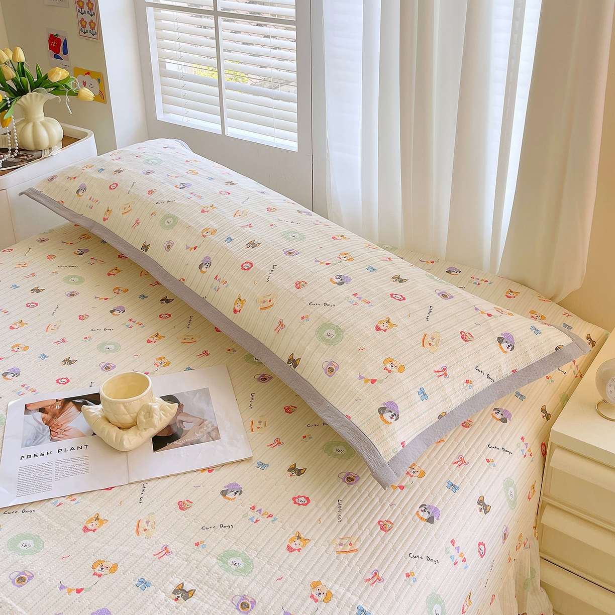 91家纺网 家纺一手货源 找家纺 雨彤家纺 2025新款A类双层纱夹棉双人枕巾 童趣涂鸦