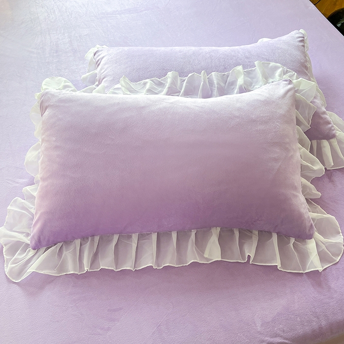 91家纺网 家纺一手货源 找家纺 唐人居 2025新款法式蕾丝花边宝宝绒四件套--安妮系列 安妮-浅紫