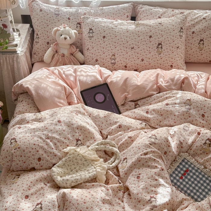 91家纺网 家纺一手货源 找家纺 丽美人家纺 2025新款【全尺寸不断货】高克重木棉提花双层纱四件套 QB玛丽