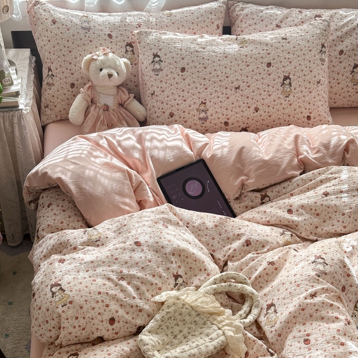 91家纺网 家纺一手货源 找家纺 丽美人家纺 2025新款【全尺寸不断货】高克重木棉提花双层纱四件套 QB玛丽