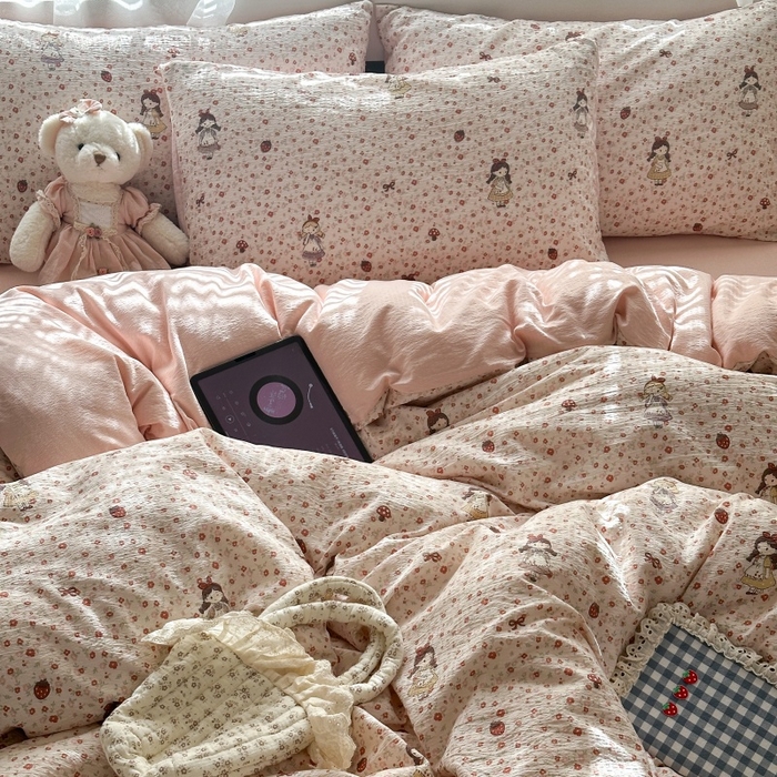 91家纺网 家纺一手货源 找家纺 丽美人家纺 2025新款【全尺寸不断货】高克重木棉提花双层纱四件套 QB玛丽