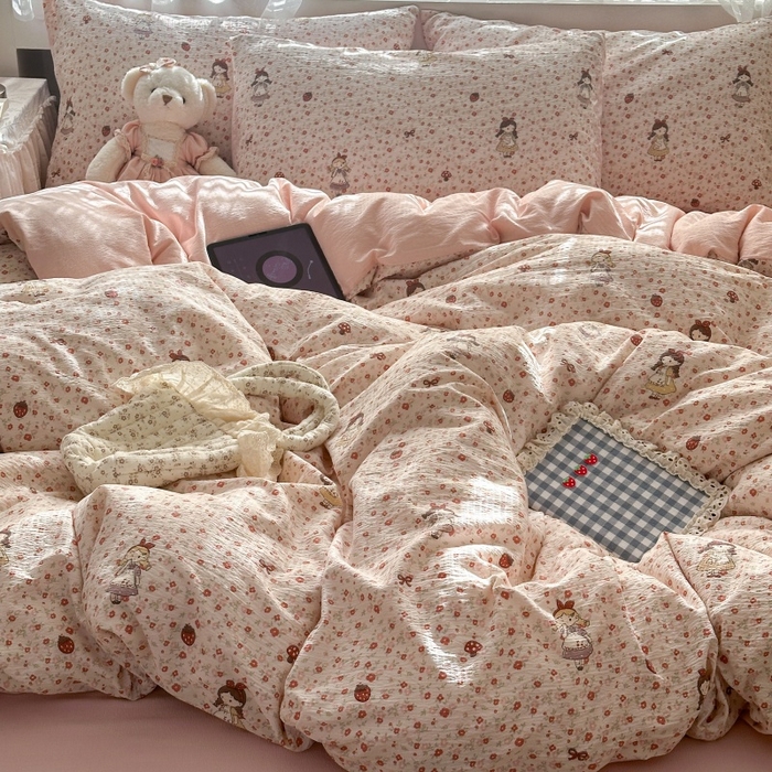 91家纺网 家纺一手货源 找家纺 丽美人家纺 2025新款【全尺寸不断货】高克重木棉提花双层纱四件套 QB玛丽