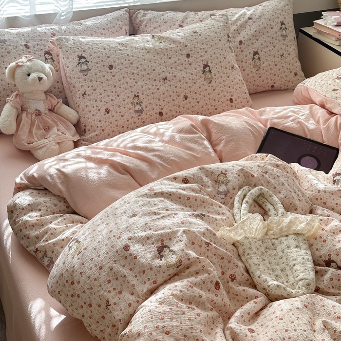 91家纺网 家纺一手货源 找家纺 丽美人家纺 2025新款【全尺寸不断货】高克重木棉提花双层纱四件套 QB玛丽