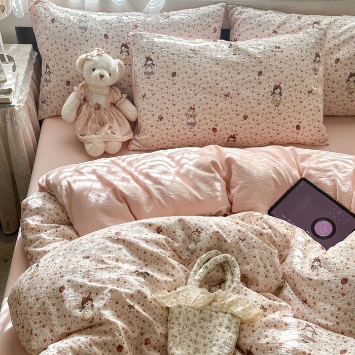 91家纺网 家纺一手货源 找家纺 丽美人家纺 2025新款【全尺寸不断货】高克重木棉提花双层纱四件套 QB玛丽