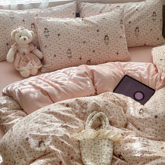 91家纺网 家纺一手货源 找家纺 丽美人家纺 2025新款【全尺寸不断货】高克重木棉提花双层纱四件套 QB玛丽