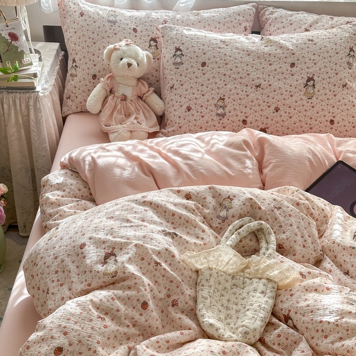 91家纺网 家纺一手货源 找家纺 丽美人家纺 2025新款【全尺寸不断货】高克重木棉提花双层纱四件套 QB玛丽