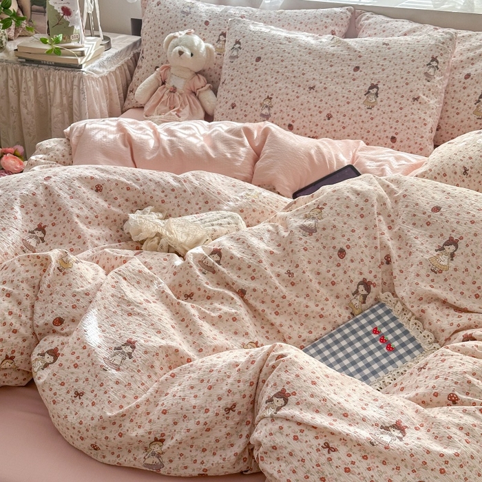 91家纺网 家纺一手货源 找家纺 丽美人家纺 2025新款【全尺寸不断货】高克重木棉提花双层纱四件套 QB玛丽