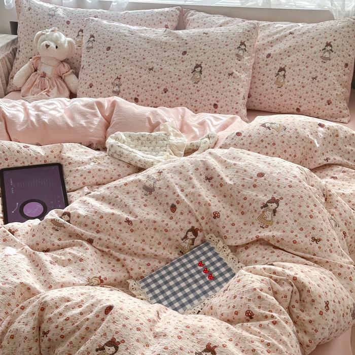 91家纺网 家纺一手货源 找家纺 丽美人家纺 2025新款【全尺寸不断货】高克重木棉提花双层纱四件套 QB玛丽