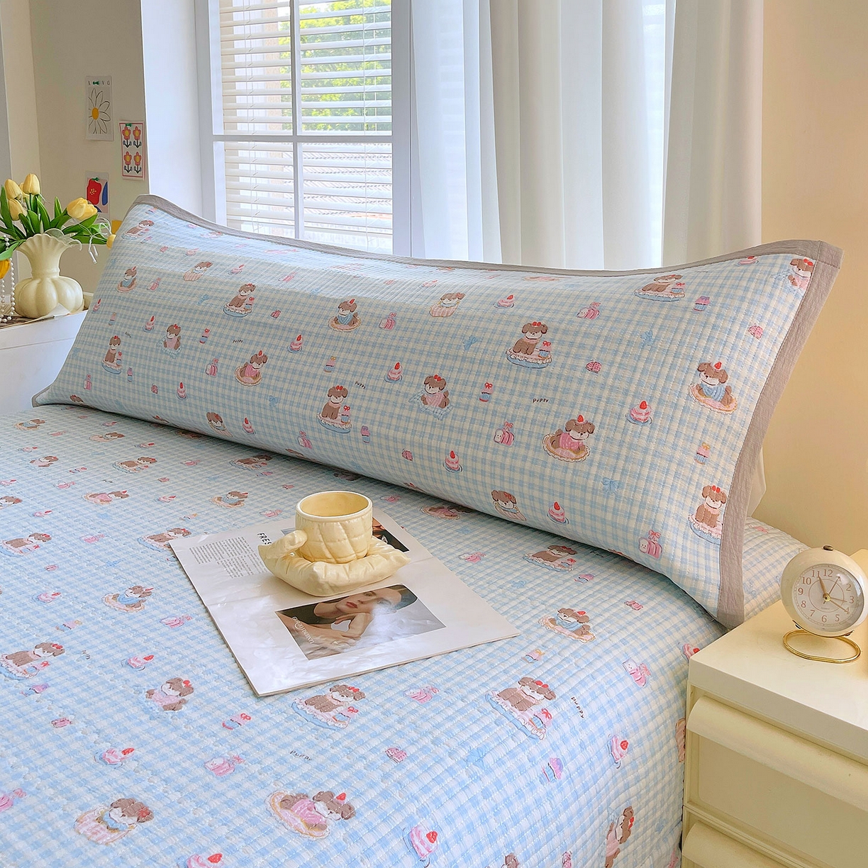 91家纺网 家纺一手货源 找家纺 雨彤家纺 2025新款A类双层纱夹棉双人枕巾 淘气狗