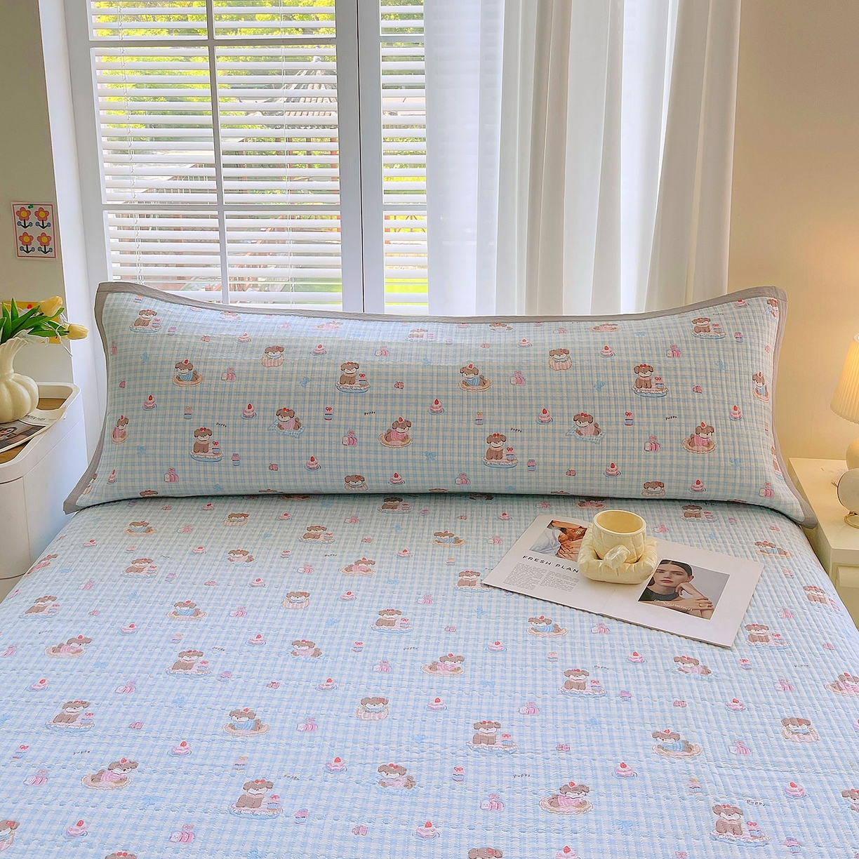 91家纺网 家纺一手货源 找家纺 雨彤家纺 2025新款A类双层纱夹棉双人枕巾 淘气狗