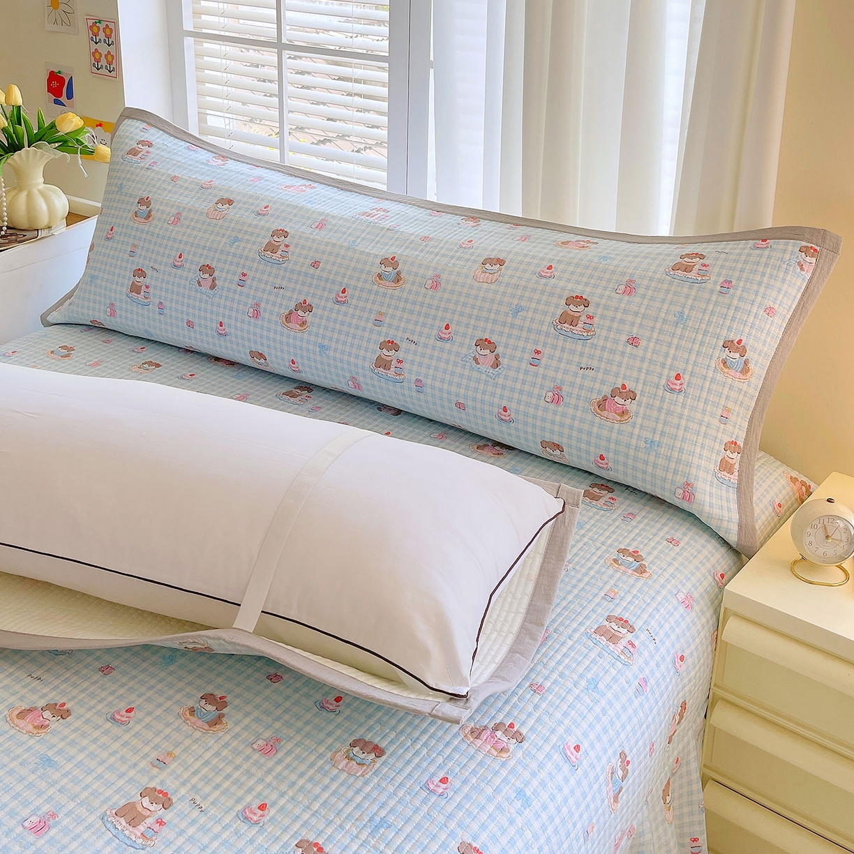 91家纺网 家纺一手货源 找家纺 雨彤家纺 2025新款A类双层纱夹棉双人枕巾 淘气狗