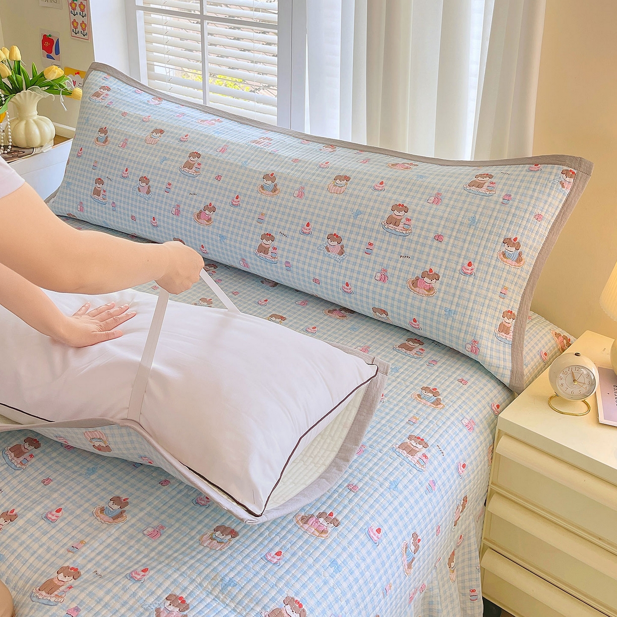 91家纺网 家纺一手货源 找家纺 雨彤家纺 2025新款A类双层纱夹棉双人枕巾 淘气狗