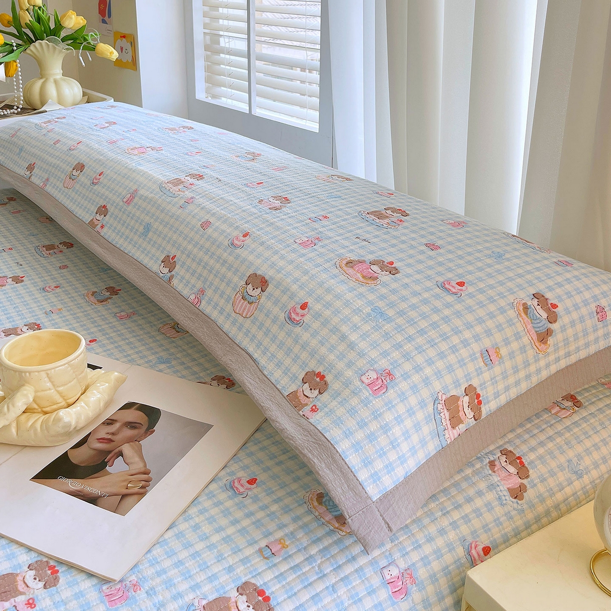 91家纺网 家纺一手货源 找家纺 雨彤家纺 2025新款A类双层纱夹棉双人枕巾 淘气狗