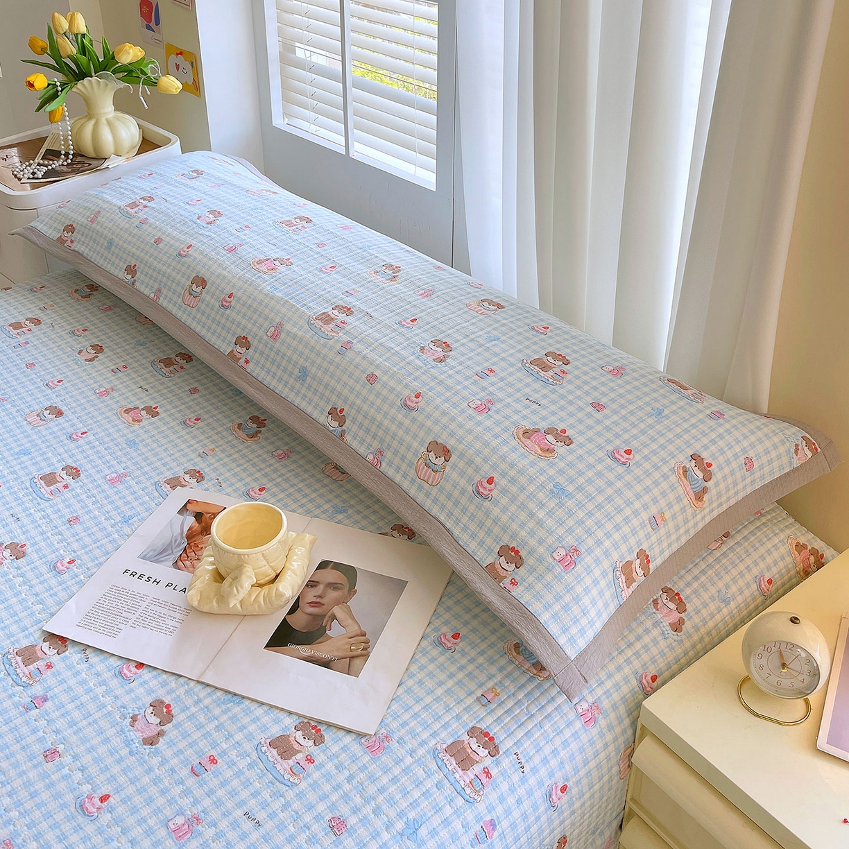 91家纺网 家纺一手货源 找家纺 雨彤家纺 2025新款A类双层纱夹棉双人枕巾 淘气狗