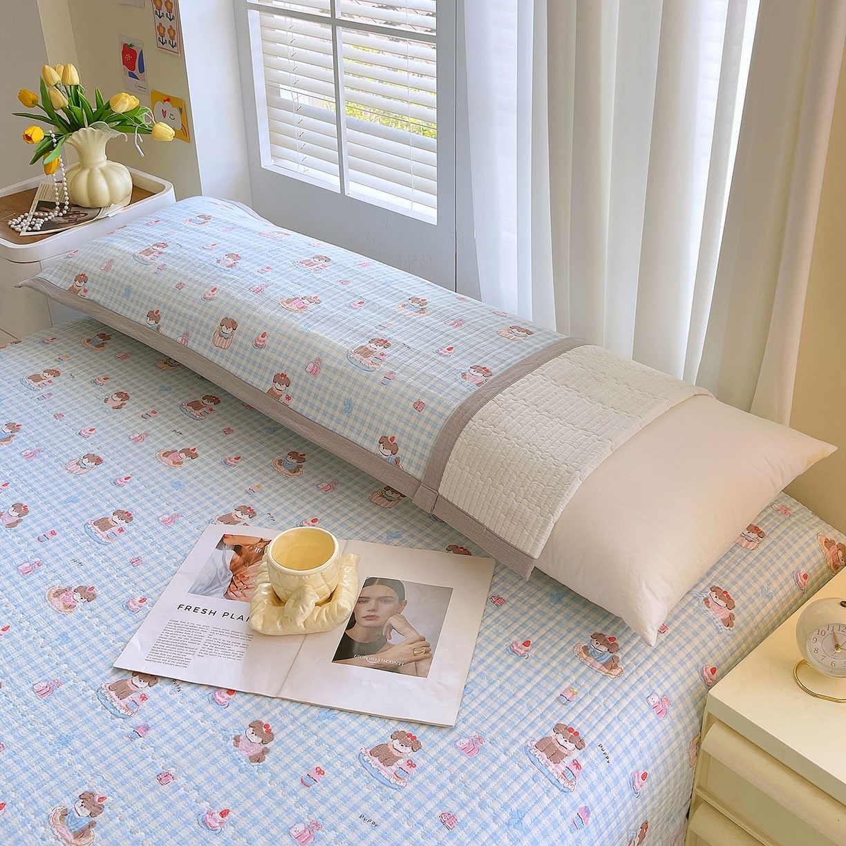 91家纺网 家纺一手货源 找家纺 雨彤家纺 2025新款A类双层纱夹棉双人枕巾 淘气狗