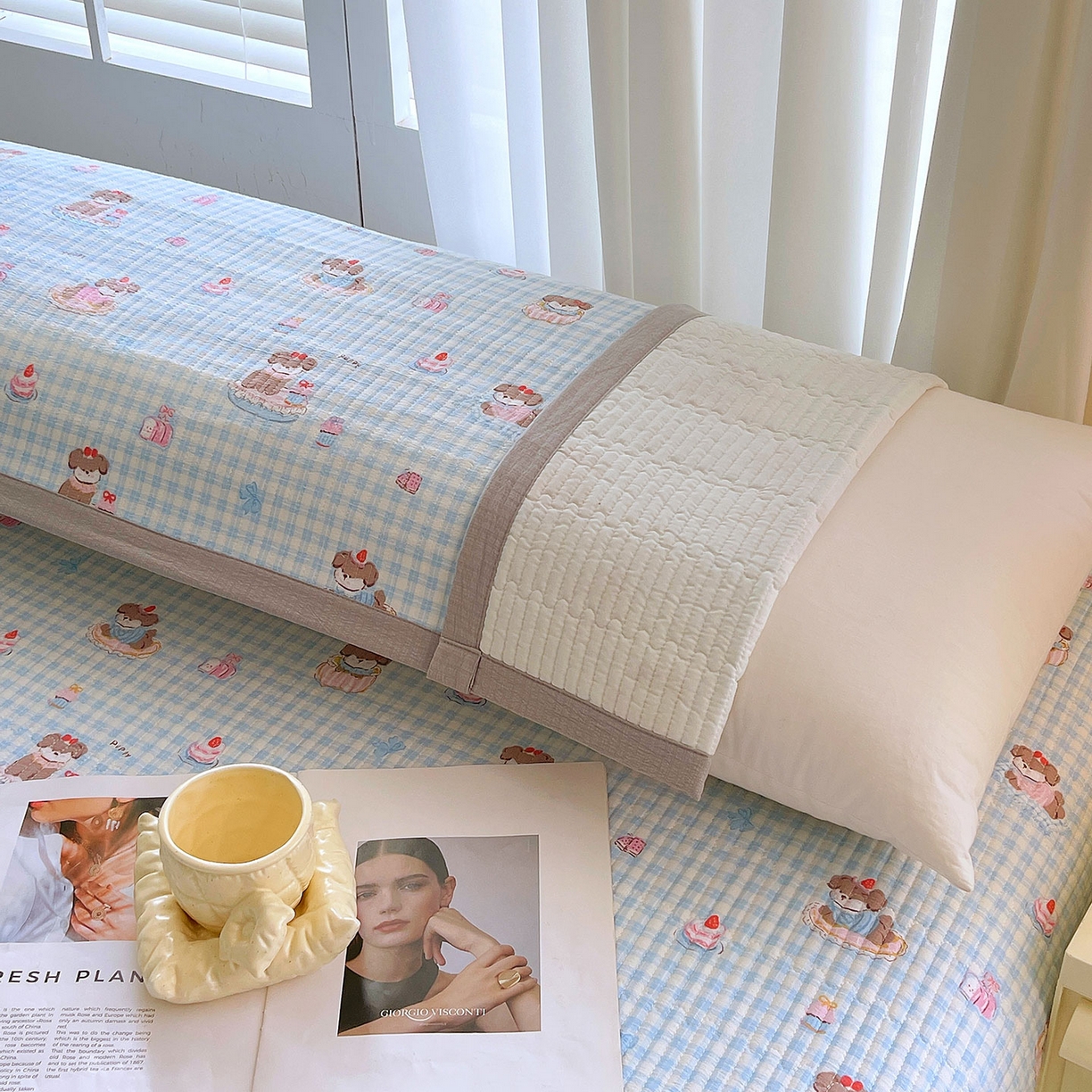 91家纺网 家纺一手货源 找家纺 雨彤家纺 2025新款A类双层纱夹棉双人枕巾 淘气狗