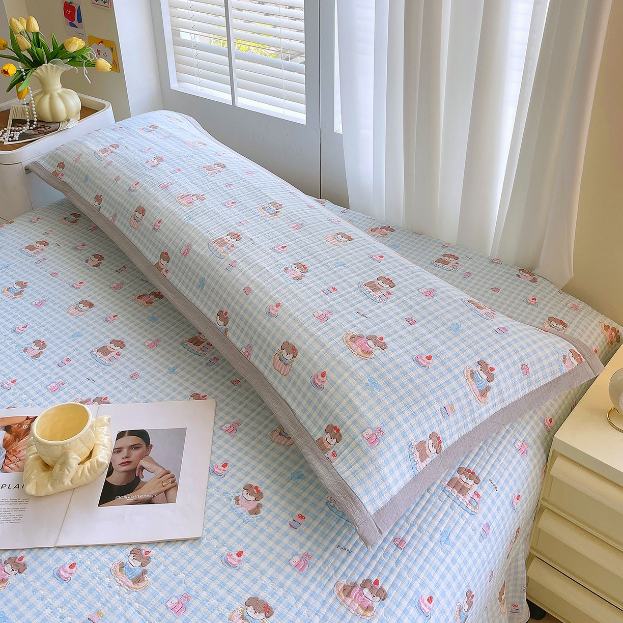 91家纺网 家纺一手货源 找家纺 雨彤家纺 2025新款A类双层纱夹棉双人枕巾 淘气狗