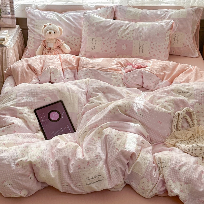 91家纺网 家纺一手货源 找家纺 丽美人家纺 2025新款【全尺寸不断货】高克重木棉提花双层纱四件套 QB萌萌哒