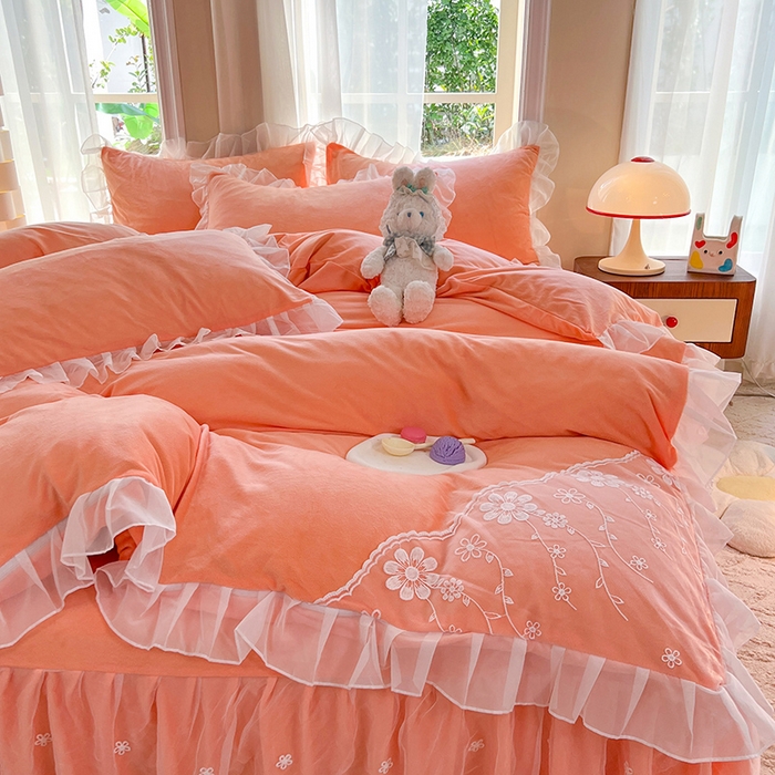 91家纺网 家纺一手货源 找家纺 （总）唐人居 2025新款宝宝绒蕾丝花边四件套--米朵系列