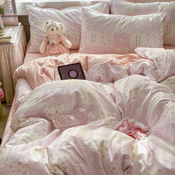 91家纺网 家纺一手货源 找家纺 丽美人家纺 2025新款【全尺寸不断货】高克重木棉提花双层纱四件套 QB萌萌哒