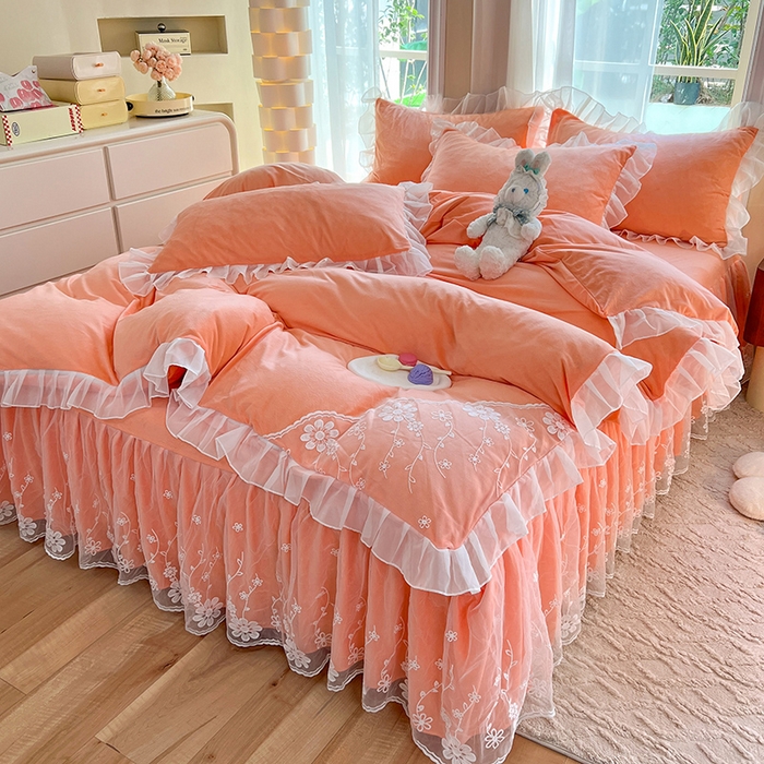 91家纺网 家纺一手货源 找家纺 （总）唐人居 2025新款宝宝绒蕾丝花边四件套--米朵系列