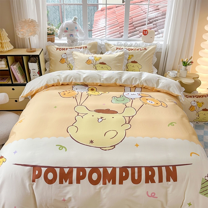 2025新款大版三丽鸥系列 纯棉床单全棉床裙学生三四件套 花边款 奶黄包布丁狗-白花边