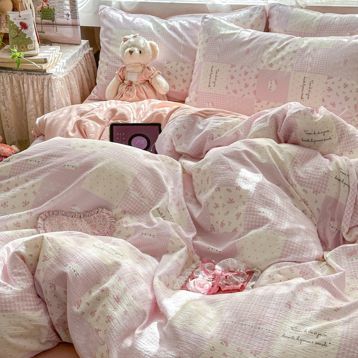 91家纺网 家纺一手货源 找家纺 丽美人家纺 2025新款【全尺寸不断货】高克重木棉提花双层纱四件套 QB萌萌哒