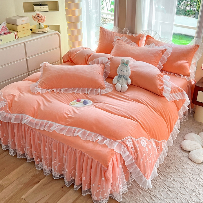 91家纺网 家纺一手货源 找家纺 （总）唐人居 2025新款宝宝绒蕾丝花边四件套--米朵系列