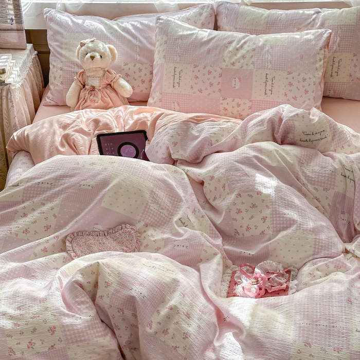 91家纺网 家纺一手货源 找家纺 丽美人家纺 2025新款【全尺寸不断货】高克重木棉提花双层纱四件套 QB萌萌哒