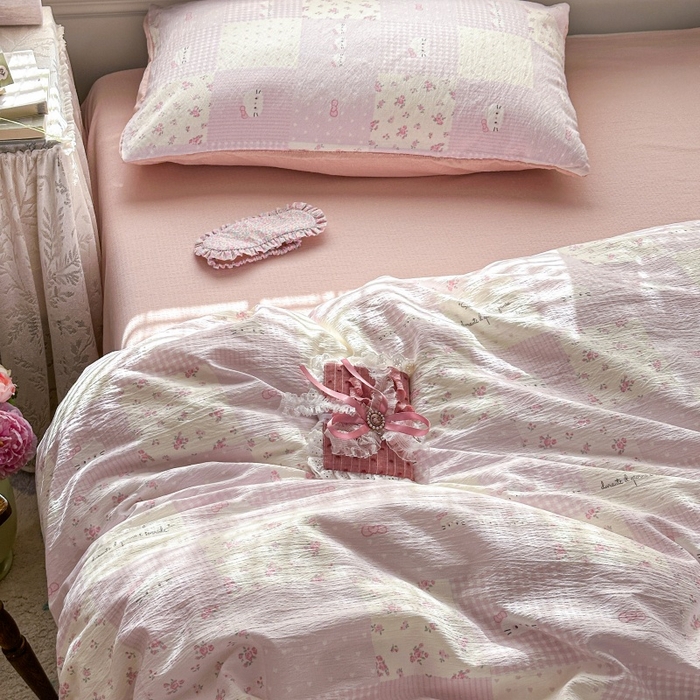 91家纺网 家纺一手货源 找家纺 丽美人家纺 2025新款【全尺寸不断货】高克重木棉提花双层纱四件套 QB萌萌哒