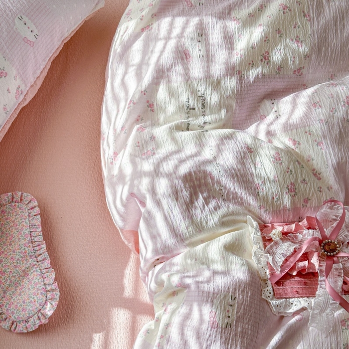 91家纺网 家纺一手货源 找家纺 丽美人家纺 2025新款【全尺寸不断货】高克重木棉提花双层纱四件套 QB萌萌哒