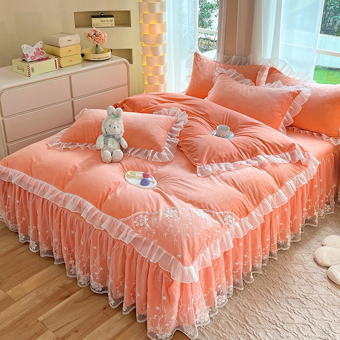 91家纺网 家纺一手货源 找家纺 （总）唐人居 2025新款宝宝绒蕾丝花边四件套--米朵系列