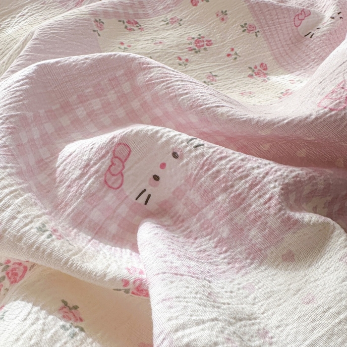 91家纺网 家纺一手货源 找家纺 丽美人家纺 2025新款【全尺寸不断货】高克重木棉提花双层纱四件套 QB萌萌哒