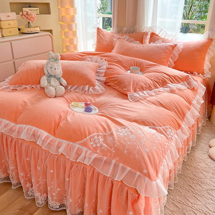 91家纺网 家纺一手货源 找家纺 （总）唐人居 2025新款宝宝绒蕾丝花边四件套--米朵系列