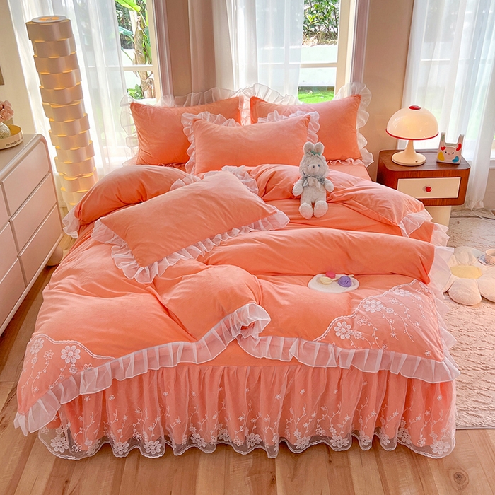 91家纺网 家纺一手货源 找家纺 （总）唐人居 2025新款宝宝绒蕾丝花边四件套--米朵系列