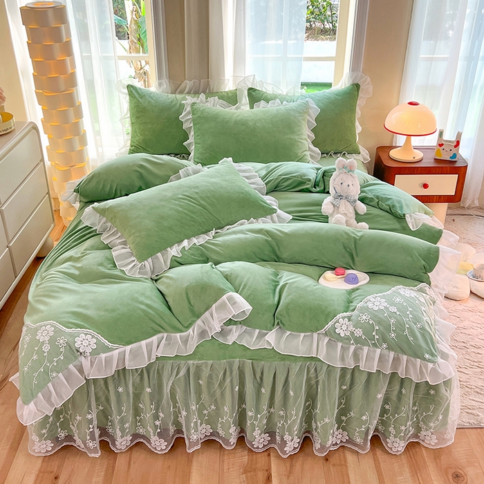 91家纺网 家纺一手货源 找家纺 （总）唐人居 2025新款宝宝绒蕾丝花边四件套--米朵系列