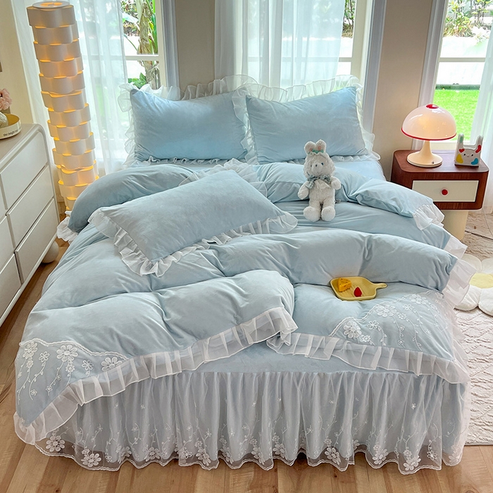 91家纺网 家纺一手货源 找家纺 （总）唐人居 2025新款宝宝绒蕾丝花边四件套--米朵系列