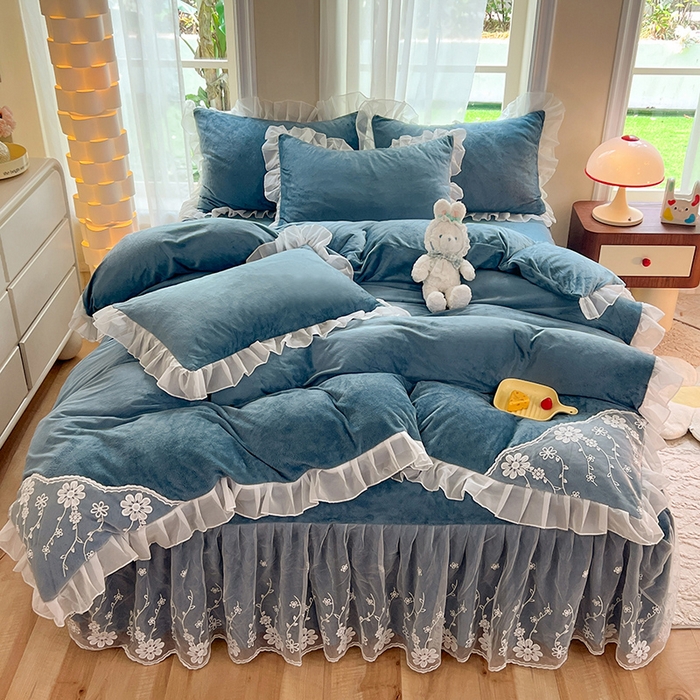 91家纺网 家纺一手货源 找家纺 （总）唐人居 2025新款宝宝绒蕾丝花边四件套--米朵系列