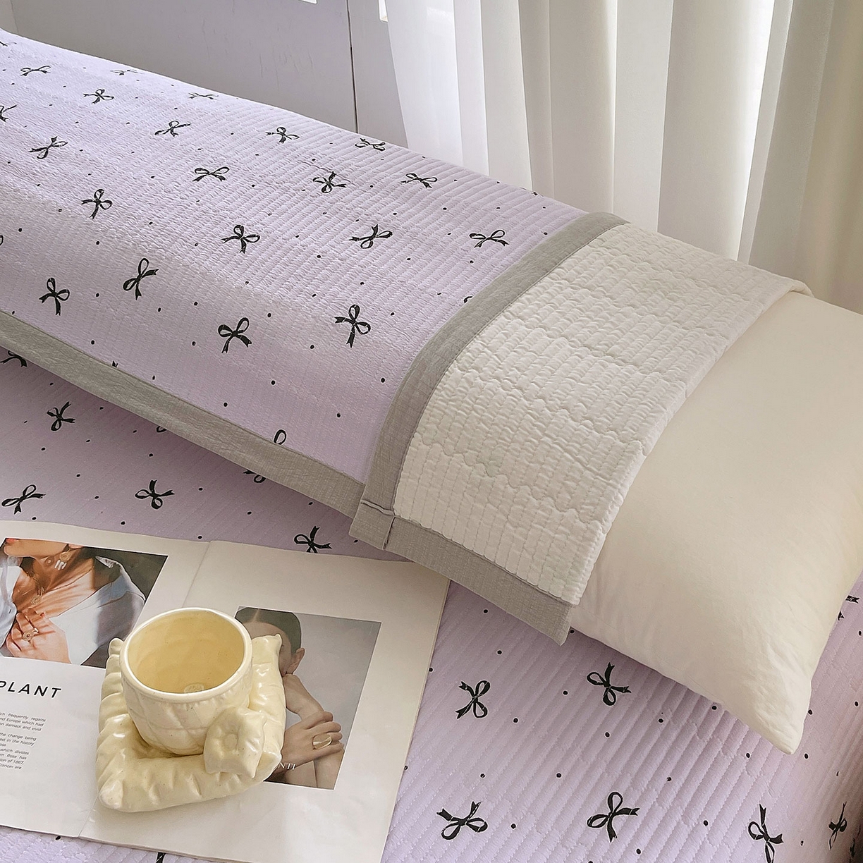 91家纺网 家纺一手货源 找家纺 雨彤家纺 2025新款A类双层纱夹棉双人枕巾 蝴蝶可颂