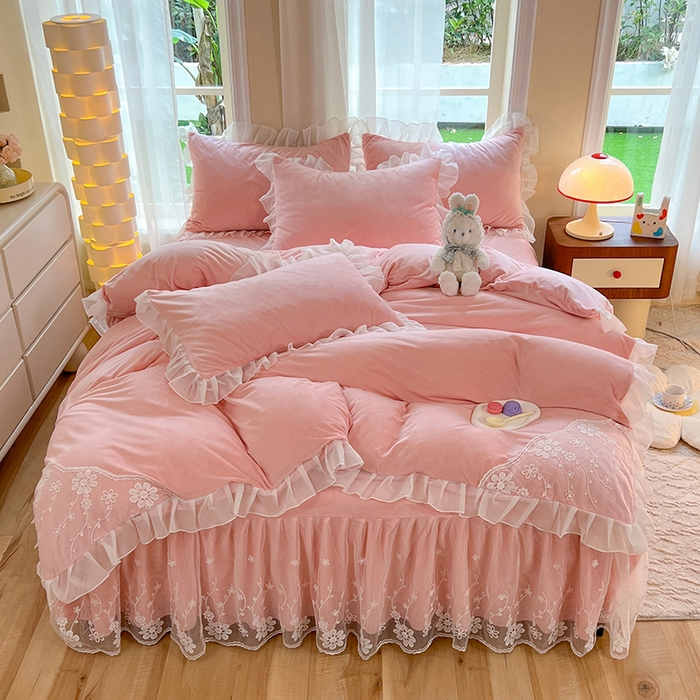 91家纺网 家纺一手货源 找家纺 唐人居 2025新款宝宝绒蕾丝花边四件套--米朵系列 米朵-玉