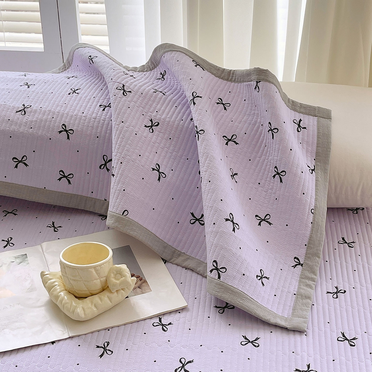 91家纺网 家纺一手货源 找家纺 雨彤家纺 2025新款A类双层纱夹棉双人枕巾 蝴蝶可颂