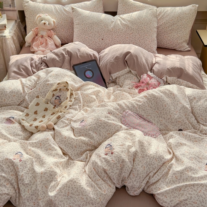 91家纺网 家纺一手货源 找家纺 丽美人家纺 2025新款【全尺寸不断货】高克重木棉提花双层纱四件套 QB时光