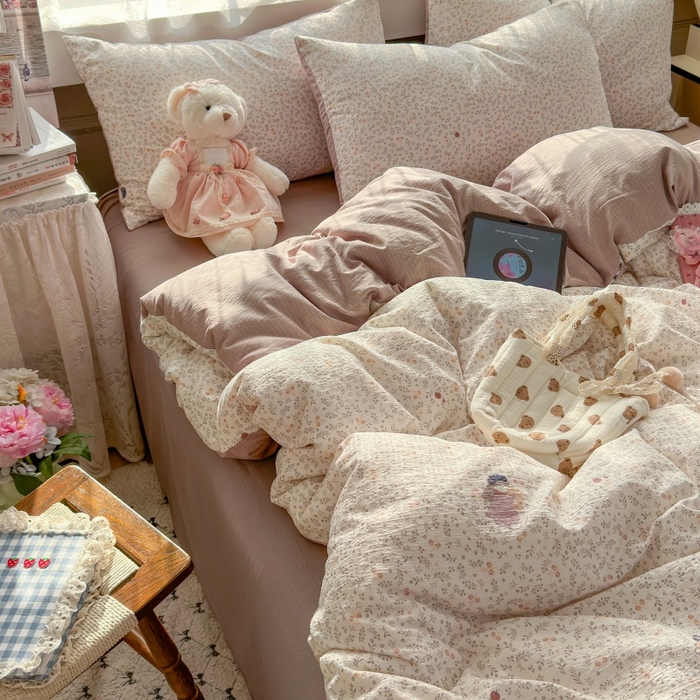 91家纺网 家纺一手货源 找家纺 丽美人家纺 2025新款【全尺寸不断货】高克重木棉提花双层纱四件套 QB时光