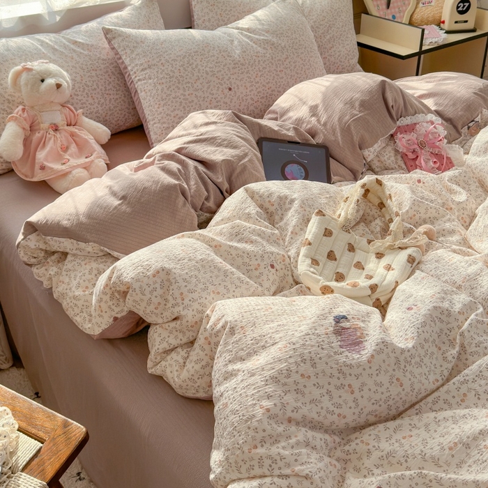 91家纺网 家纺一手货源 找家纺 丽美人家纺 2025新款【全尺寸不断货】高克重木棉提花双层纱四件套 QB时光