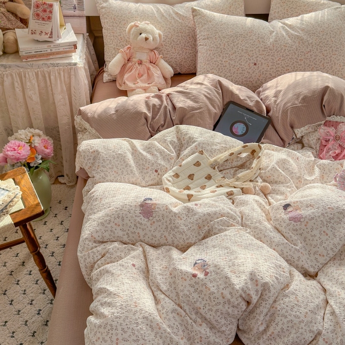 91家纺网 家纺一手货源 找家纺 丽美人家纺 2025新款【全尺寸不断货】高克重木棉提花双层纱四件套 QB时光