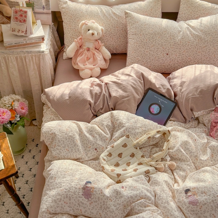 91家纺网 家纺一手货源 找家纺 丽美人家纺 2025新款【全尺寸不断货】高克重木棉提花双层纱四件套 QB时光